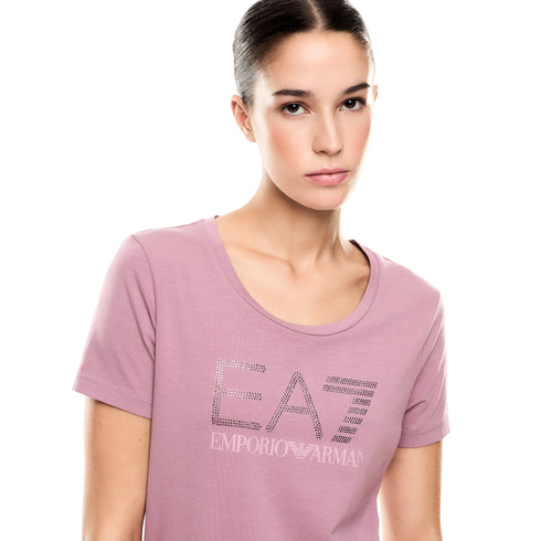 T-shirt Donna con scollo tondo, in cotone elasticizzato